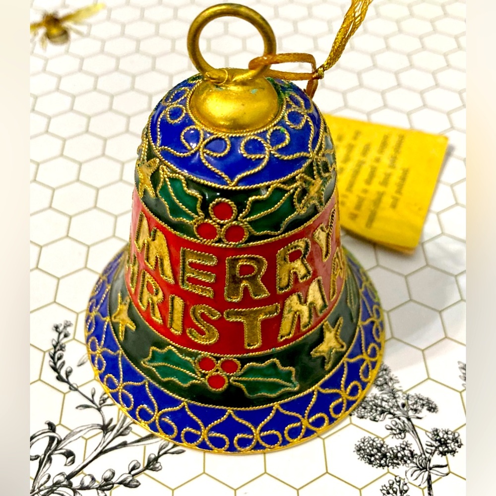 Vintage Christmas bell with the inscription Merry Christmas. blue. red. green.